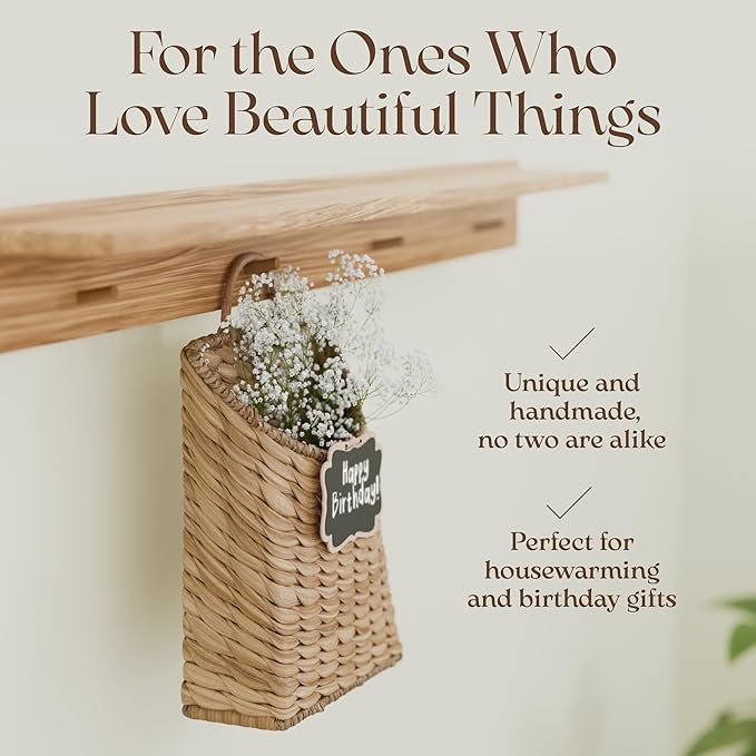Boho Woven Wall Hanging Basket – Water Hyacinth Flat Back Basket for Front Door, Wall Mounted Storage & Entryway Organizer, Rustic Farmhouse Wall Decor, Housewarming Gift