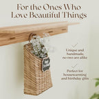 Boho Woven Wall Hanging Basket – Water Hyacinth Flat Back Basket for Front Door, Wall Mounted Storage & Entryway Organizer, Rustic Farmhouse Wall Decor, Housewarming Gift