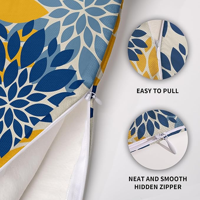 Blue Yellow Pillow Covers 20X20 Inch Set of 2, Dahlia Flower Spring Summer Floral Cream Decorative Throw Pillow Covers Outdoor Modern Farmhouse Cushion Case for Home Couch Sofa Bed Decor