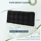 downluxe Outdoor Bench Cushion for Patio Furniture, Water Resistant Tufted Overstuffed Porch Swing Cushions, Thick Outdoor Loveseat Cushions, 44" X 19" X 5", Black, Set of 1