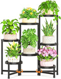 LASZOLA 7 Tiered Plant Stand Indoor Outdoor with Plastic Tray, Corner Folding Tall Flower Display Rack, Modern Plant Holder Shelf for Outdoor Patio Porch Garden Office Living Room, Black
