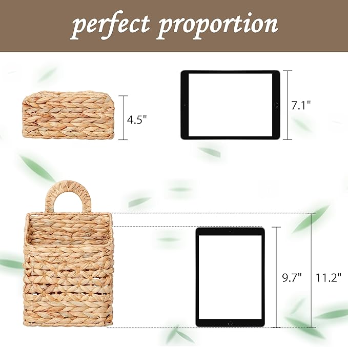 Wicker hanging basket, Water Hyacinth Wall Basket, Rustic Handwoven Hanging Storage Basket with Metal Frame for Farmhouse Home Decor, Garden or Organizing (1-Tier)