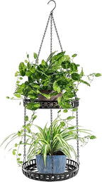 Plant Hanger Indoor Outdoor, 2 Tier Hanging Planter Plant Shelf, Metal Hanging Plants Holder for Indoor Outdoor Plants