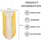 RLoncomix Macrame Wall Hanging Art Woven Wall Decor Cotton Bohemian Chic Macrame Tapestry for Bedroom Livingroom Apartment Dorm Nursery Gallery Decoration, Yellow, 14" Wx24 L