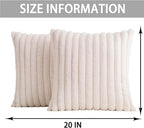 Pack of 2 Faux Fur Christmas Throw Pillow Covers 20x20 Inch, Soft Plush Striped Neutral Couch Pillow Cover, with Velvet Back Modern Home Decor for Sofa Living Room Couch Bed Cream White