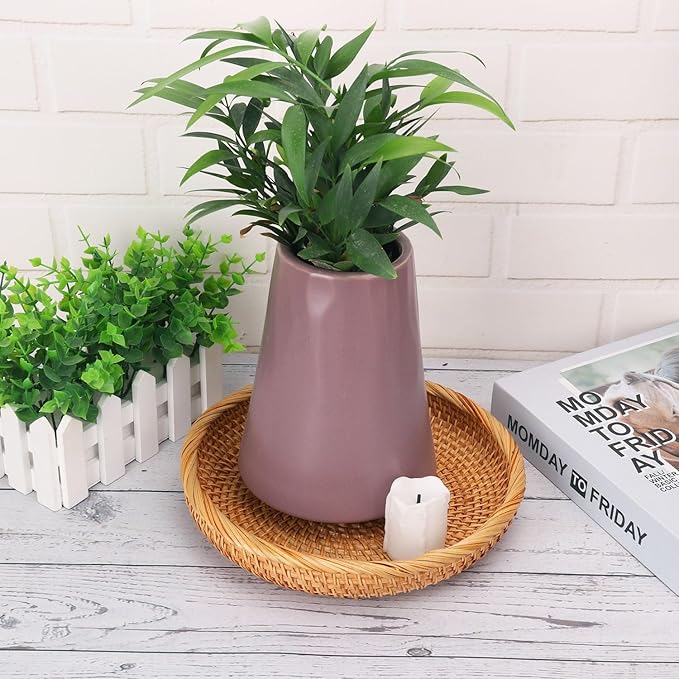 3 Pack Round Rattan Basket Bowl, 8.6 Inch Hand-Woven Rattan Basket for Entryway, Round Wicker Storage Baskets, Suitable for Food Serving, Keys Tray, and Home Decoration