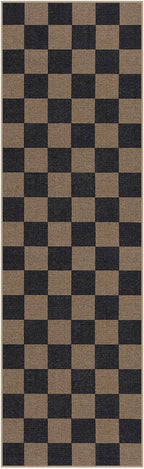 Lahome Colette Checkered Easy Jute 2x8 Runner Rug, Washable Kitchen Runner Rug Non Slip for Entryway Indoor, Checkerboard Black Indoor Outdoor Carpet for Hallway 8ft Entry Laundry Porch