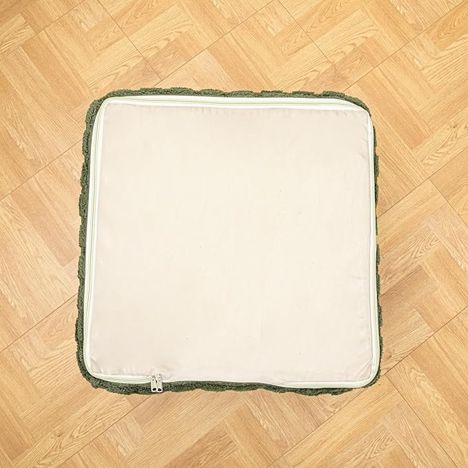 20x20x14 Inches Fluffy Square Pouf Ottoman - Plush Furry Boneless Ottoman Foot Rest Stool with High-Density Foam, Versatile Floor Seating for Living Room (Green)