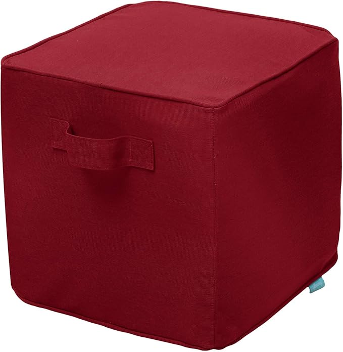 QILLOWAY Indoor/Outdoor Inflatable Stool, Ottoman Pouf Cube 16",All Weather Foot Rest for Camping or Home (Red)