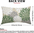 Sage Green White Grey Gray Pillow Covers 12X20 Inch Set of 2, Spring Modern Dahlia Floral Print Decorative Rectangle Throw Pillow Covers Outdoor Farmhouse Cushion Case for Couch Sofa Bed Decor