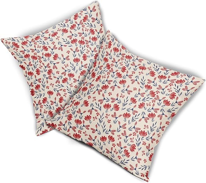 4th of July Floral Pillow Covers 18x18 Set of 2 Vintage Rustic Old Style Navy Blue Red Flower Print Decorative Outdoor Pillowcases Patriotic Farmhouse Throw Cushion Case Decor for Couch Sofa Bed
