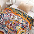 Boho Blanket for Bed 100% Cotton Bohemian Throw Blankets Ultra Soft Woven Muslin Decorative Blankets All Seasons Vintage Quilt Knitted Blanket for Sofa Chair (Colorful, 60"x80")