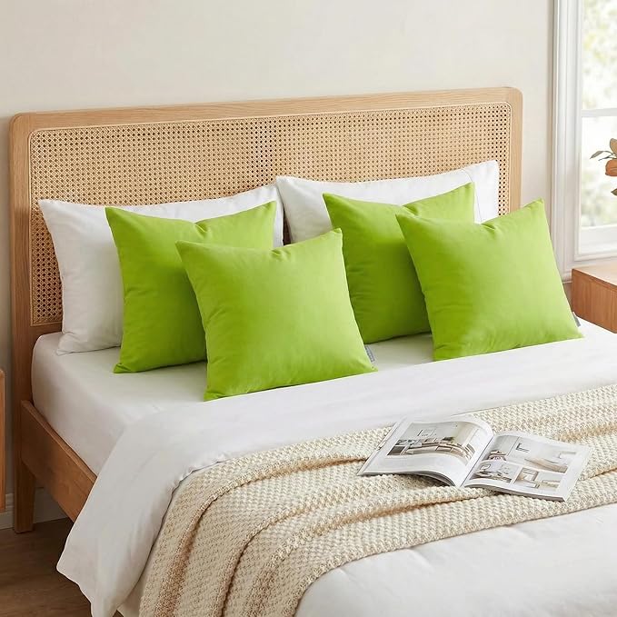 Thmyo 4-Pack 100% Cotton Comfortable Solid Decorative Throw Pillow Case, Square Cushion Cover Pillowcase Sublimation Blank Pillow Covers DIY Throw Pillowcase for Sofa(18x18inch/45x45cm,Light Green)