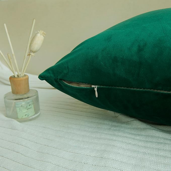 2 Pack Soft Velvet Couch Throw Pillow Covers 16x16 Inch for Sofa Living Room Bedroom (Emerald Green)
