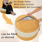 Louis Donné Outdoor Pouf Ottoman Cover (Unfilled), Waterproof Round Footstool & Bean Bag Chair, Multi-Function Stuffed Storage Solution, Yellow & White Boho Foot Rest for Patio Garden, Living Room