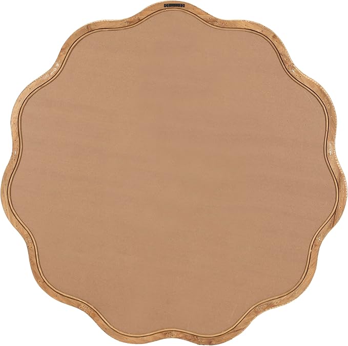 Kate and Laurel Rahfy Boho Scalloped Round Rattan Mirror, 32 Inch Diameter, Natural Wood, Decorative Round Wavy Mirror with Authentic Rattan Frame for Boho Wall Decor