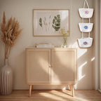 3 Tier Cotton Rope Hanging Wall Basket, Cute Flower Decor Wall Mounted Storage Organizer for Nursery, Bathroom, Kitchen, Kids Room, Boho Woven Hanging Shelf with 2 Hooks