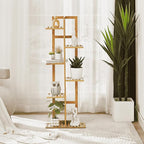 DolceLuna Plant Stand Indoor Corner, Tiered Bamboo Plant Shelf 46 Inch Tall, Plant Rack 6 Tier for Multiple Small Plants, Flower Holders for Living Room Bedroom Window Patio Balcony, Natural