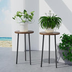 Plant Stand Indoor 2 Pack: Corner Wood 20 Inch Plant Stand Mid Century Modern Decor - Small Round Plant Table for Indoor Plants - Outdoor Plant Holder for Patio Living Room Bathroom Office (Walnut)