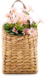 Wall Hanging Pocket Basket Portable Water Hyacinth Storage Basket Decorative Boho Mounted Organizer Dried Flower Plants Front Door Basket for Garden Farmhouse Home