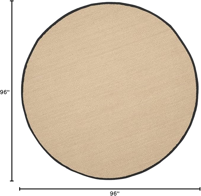 SAFAVIEH Area Rug 8' Round - Natural Fiber Collection - Maize & Black, Sisal, Woven Design with Border (NF141A)