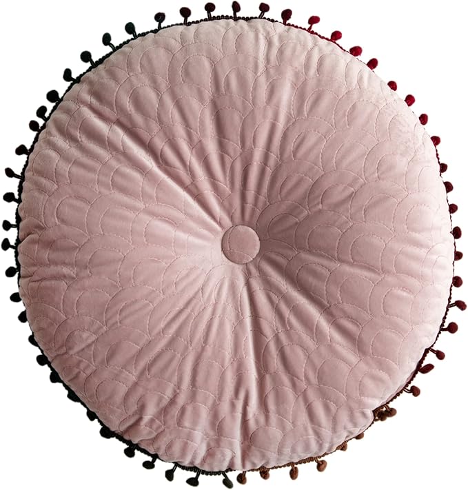 Round Throw Pillow Thickened Seat Cushion Sofa Cushion Meditation Pillow Living Room Window Balcony Decoration Pillow (15.7in, Pink)