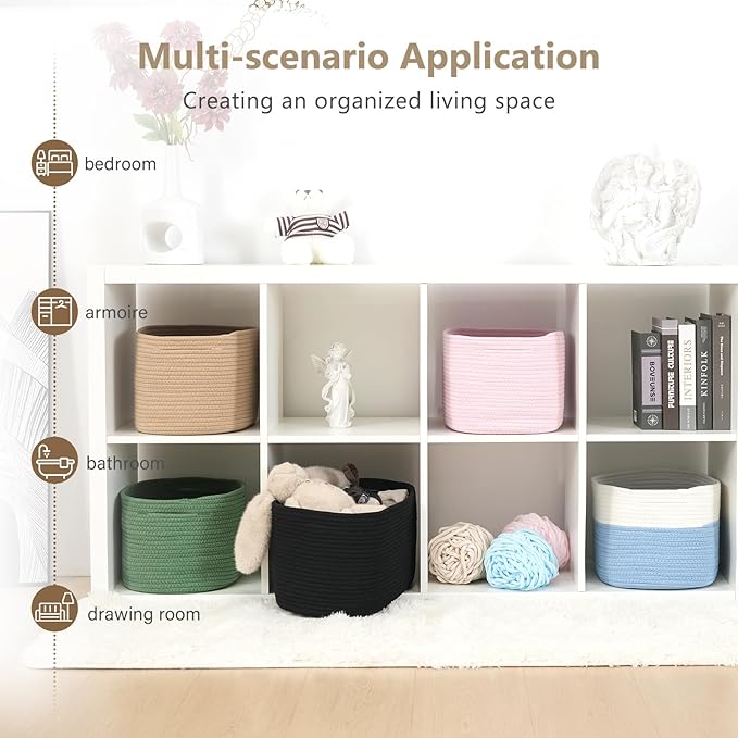 Cotton Rope Storage Basket, 15x10x9 Inches, Woven Basket for Shelves, Clothes, Towels, Books, and Laundry, Jute Brown (3 Pack)