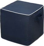 QILLOWAY Indoor/Outdoor Inflatable Stool, Ottoman Pouf Cube 16",All Weather Foot Rest for Camping or Home (Navy Blue)