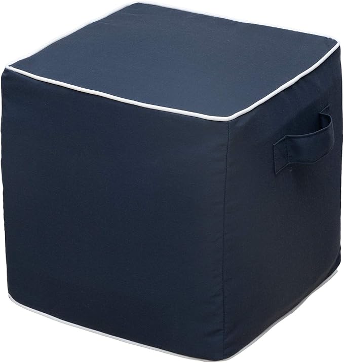QILLOWAY Indoor/Outdoor Inflatable Stool, Ottoman Pouf Cube 16",All Weather Foot Rest for Camping or Home (Navy Blue)