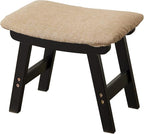 Foot Stool,Ottoman,Bamboo Small Sofa Foot Rest Under Desk,Extra Seating for Living Room, Bedroom and Kitchen (Black Stool Legs - Beige Surface)