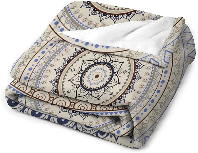 Mandala Throw Blanket Retro Eastern Backdrop Swirled Cosmic Lotus Yoga Boho Artwork Blanket for Sofa Bed Couch Chair Or Dorm 70"x80"