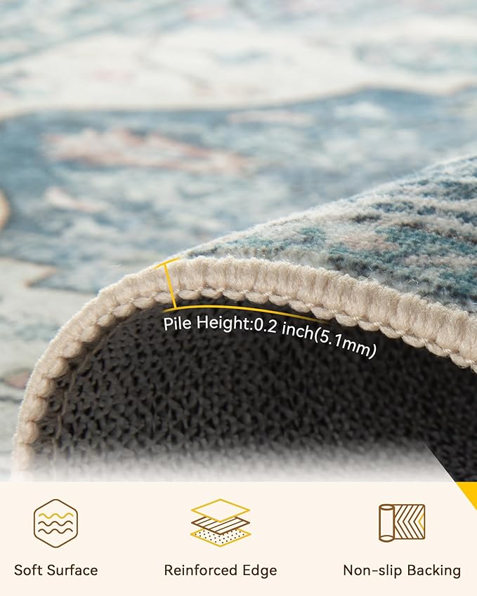 Area Rugs 2'x4' Kitchen Rugs Entry Rug Small Rugs for Entryway Kitchen Bathroom Door Mat Indoor Entrance,Washable Non Slip, Dark Blue Vintage