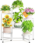 LASZOLA 6 Tiered Folding Plant Stand Indoor for Multiple Large Planter, Tall Heavy Duty Adjustable Rack with Rust Proof 10 Inch Wide Tray, Sturdy Vertical Tree Organizer for Narrow Inside Floor, White