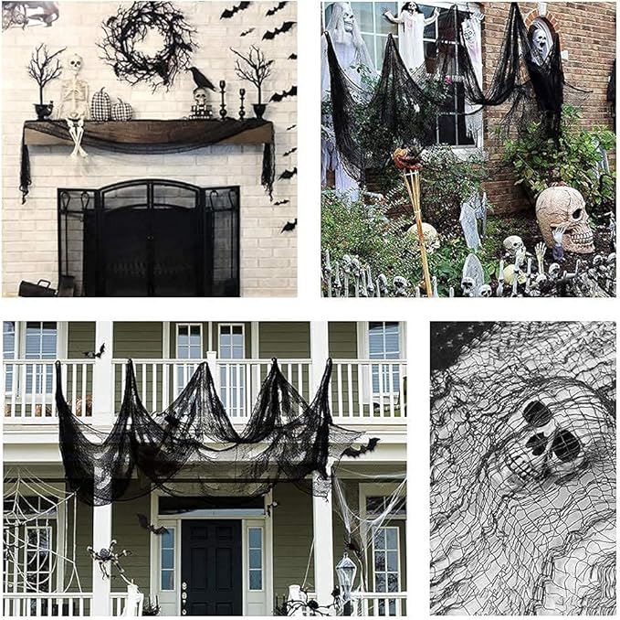 Set of 5 Halloween Creepy Gauze Cloth Decoration, Indoor Outdoor Black Scary Halloween Gauze Tapestry Decor, Spooky Decorations for Home Wall Yard Haunted House Party Supplies, 72 x 30 inch