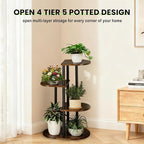 Tiered Plant Stand Indoor, Tall 4 Tier 5 Potted Wooden Plant Shelf for Multiple Flower Plants, Multi Corner Metal Plant Holder Indoor for Patio Garden Patent Design Living Room Balcony Bedroom, Rustic Brown
