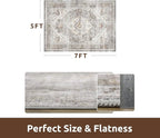 AMOAMI-Area Rug 5X7 Rugs for Living Room-Vintage Soft Grey Rugs for Bedroom-Non Slip Carpet-Machine Washable Rug for Dining Room Living Room Bedroom Office Under Table