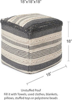 REDEARTH · UNSTUFFED Pouf Ottoman Cover Textured Cube Bean Bag Poof Pouffe Footrest for Living Room, Bedroom, Patio, Gym; 100% Cotton (18"X18"X18", Precis Descant Gray)