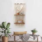 ANROYE 2 Tier Macrame Boho Wall Hanging Shelf, Handmade Bohemian Wooden Woven Plant Floating Shelves Decor, Decorative Chic Organizer for Bathroom Women Bedroom Girl Nursery Storage