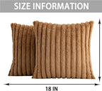 Pack of 2 Faux Fur Christmas Throw Pillow Covers 18x18 Inch, Soft Plush Striped Neutral Couch Pillow Cover, with Velvet Back Modern Home Decor for Sofa Living Room Couch Bed Coffee