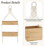 Mkono Macrame Hanging Shelf for Bedside Shelf Organizer with Hooks, Boho Wall Decor Cute Wood Floating Shelves for Girls Bedroom Dorm Nursery, Wall Storage for Phone, Remote, Earphone, Accessories