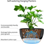 12 Inch Self Watering Hanging Planters 2 Pack, Indoor Outdoor Hanging Pots for Plants with Drainage Holes & Saucers, Black Brown Plastic Hanging Baskets for Kitchen Balcony Garden