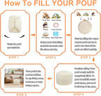 Asuprui 20x14 Inch Unstuffed Ottoman Pouf Cover – Lightweight Foot Rest, Floor Bean Bag Chair, Storage Pouf for Living Room, Bedroom & Balcony (Filler Not Included) (Cream)