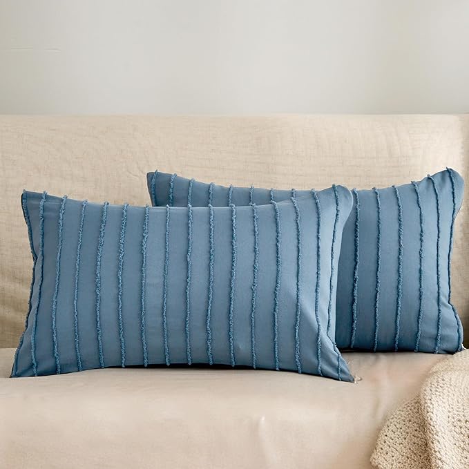 JELLYMONI 2 Pack Blue Pillowcases 12" x20", Soft Microfiber Striped Tufted Pillow Covers(Pillows are not Included)