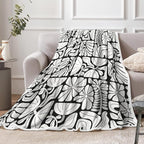 Boho Abstract Colorful Floral Throw Blanket, Vintage Retro Patchwork White Flower Botanical Geometric Aesthetic Groovy Flannel Throw Blanket for Chair Bed Sofa Couch, 50X60IN