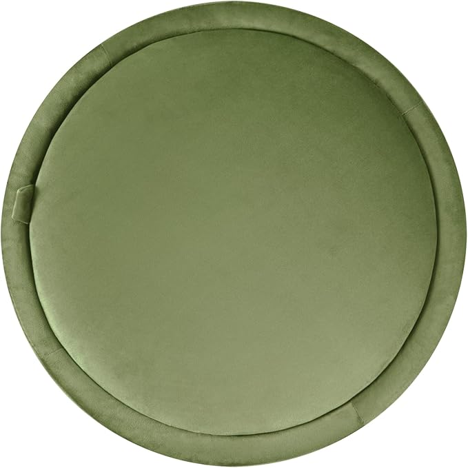 Spatial Order Storage Round Ottoman with Removable Lid (with Hidden Storage) | Spatial Order Home Décor | Upholstered Round Velvet Ottoman – Green Velvet