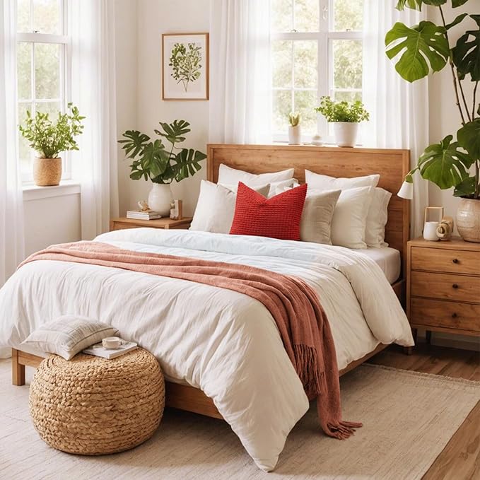 Softalker Throw Pillow Covers 20x20 Inch, Set of 2, Soft Corduroy Boho Stripe Decorative Pillow Cover, Couch Fluffy Pillow Cover for Farmhouse Home Decor Bed Living Room, Red
