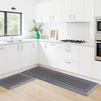 KitchenClouds [2 PCS] Kitchen Rugs Cushioned Anti-Fatigue Kitchen Mats for Floor Waterproof Kitchen Rug Set Non-Slip Comfort Standing Mat for Office, Sink, Laundry 20"×30"+20"×60", Grey