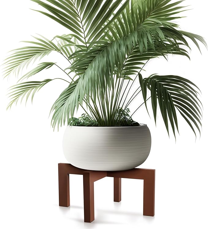 Wenqik 1 Pack 16 Inch Wood Plant Stand Wooden Plant Pot Holder Mid Century Rattan Flower Boho Rustic Stool Holder for Indoor Gardening Patio, Fit 8-18 Inch Pot (Brown)