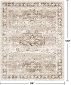 Washable Farmhouse Living Room Rug, 8x10 Area Rugs for Bedroom, Dining Room Under Table Carpet, Kids Room, Large Boho Vintage Non-Slip Floral Rugs Low Pile Stain Resistant (8x10 Beige/Latte)