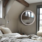 24 Inch Farmhouse Round Wood Mirror for Wall Decor, Rustic Decorative Circle Mirrors for Bathroom Over Sink, Living Room, Entryway, Bedroom